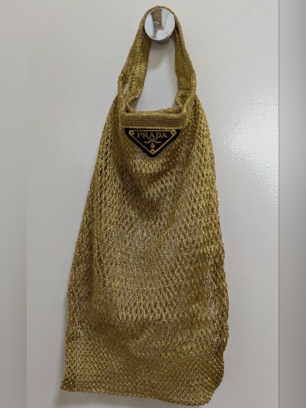 Prada Gold Metallic Mesh Woven Knit Market Tote Bag - 100% Authentic - Vintage